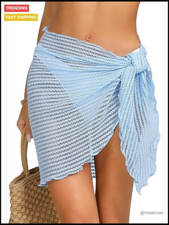 Other - Crochet Sarong Cover Up Beach Wrap Skirt Bikini Wrap Sheer Swimwear